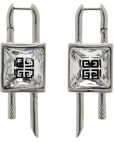 Givenchy Silver Mini Lock Crystal Earrings - Metallic