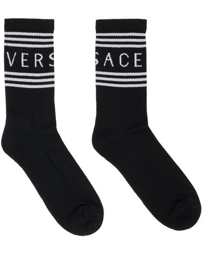 Versace &ホワイト 90s Vintage ロゴ ソックス - ブラック