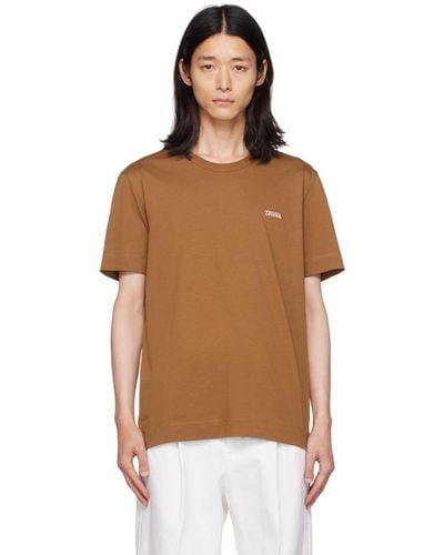 Zegna T-shirt brun à logo brodé - Multicolore