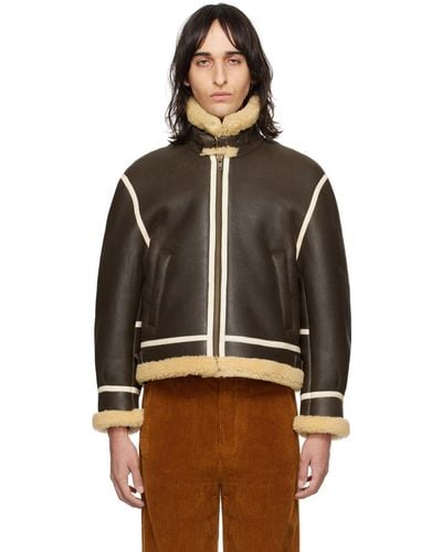 Bode Brown Aviator Leather Jacket - Black