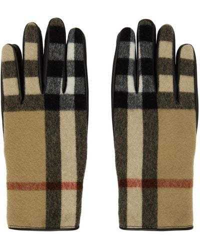 Burberry Gants brun clair et noir à carreaux vintage