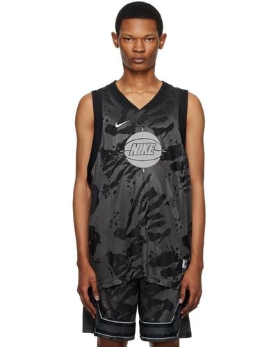 Nike & Gray Embroidered Tank Top - Black