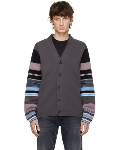 PS by Paul Smith Gray Striped Cardigan - Black