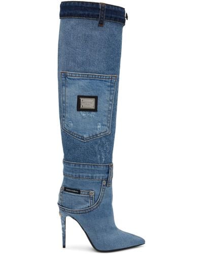 Dolce & Gabbana Cardinale Denim Patchwork Boots - Blue