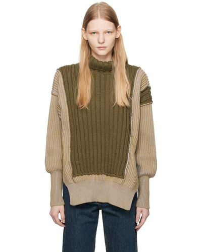 MM6 by Maison Martin Margiela Contrasting Panel-detail Chunky-knit Jumper - Brown