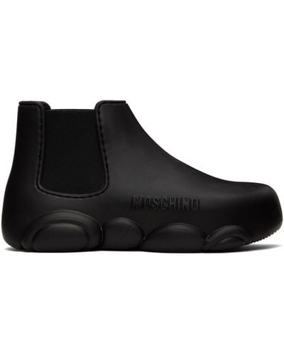 Moschino Black Rubber Logo Ankle Boots