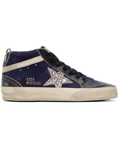 Golden Goose Navy Mid Star Trainers - Blue
