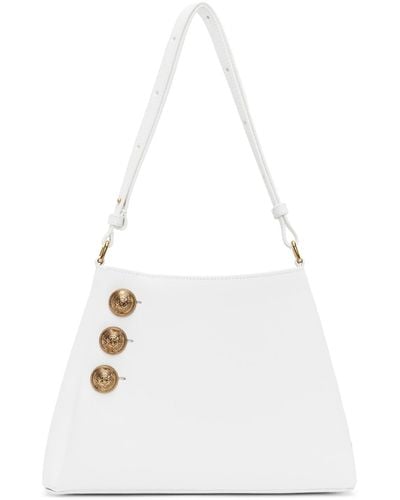 Balmain Emblème Grained Calfskin Shoulder Bag - White