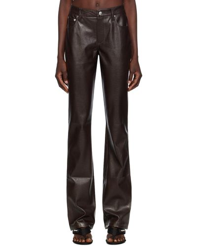 MISBHV Pantalon droit brun en cuir synthétique - Noir