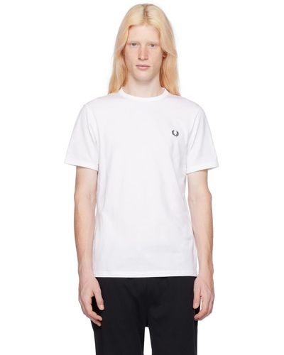 Fred Perry F perry t-shirt blanc à bordures en tricot côtelé