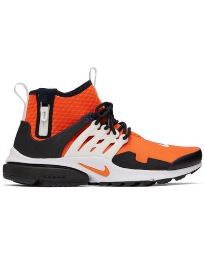 Nike Orange & White Air Presto Mid Utility Sneakers - Black