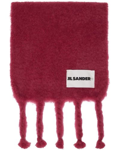 Jil Sander Écharpe rouge en tricot brossé