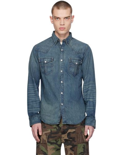 RRL Indigo Western Denim Shirt - Blue