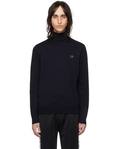 Fred Perry Navy Roll Neck Turtleneck - Blue