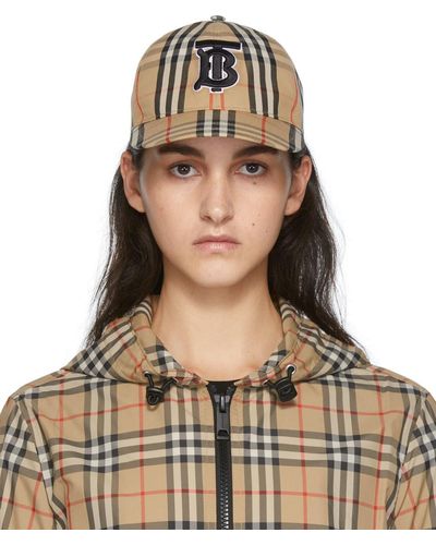 Burberry Casquette de baseball à carreaux et à monogramme - Marron