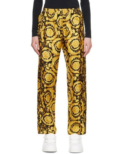Versace Black Barocco Pyjama Pants - Yellow