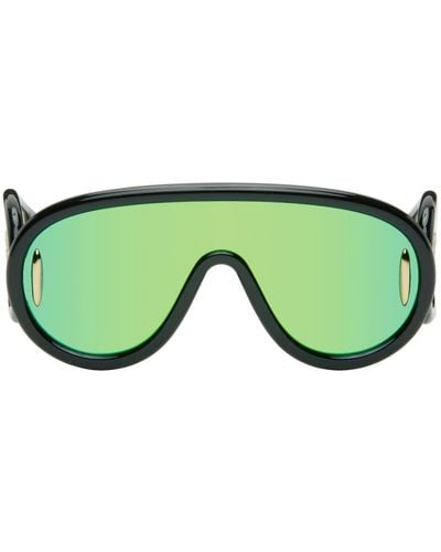 Loewe Black Wave Mask Sunglasses - Green
