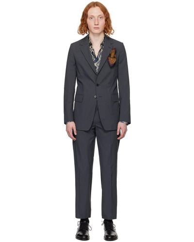Dries Van Noten Gray Notched Suit - Black