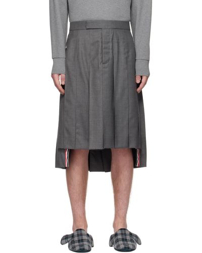 Thom Browne Thom e jupe grise en laine super 120 à plis - Noir