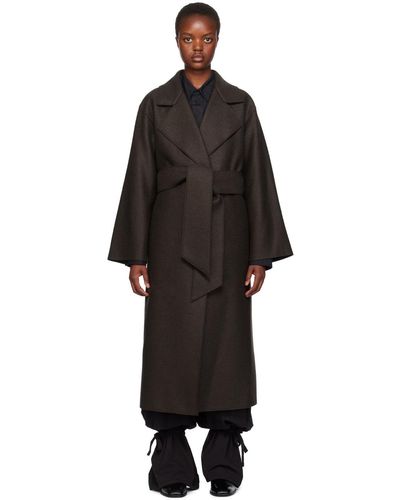 Harris Wharf London Manteau brun à ceinture à nouer - Noir
