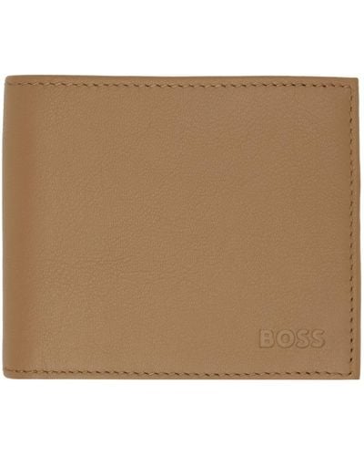BOSS Matte Leather Emed Logo Wallet - Natural