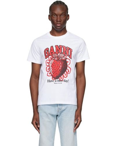 Ganni White Relaxed Strawberry T-shirt - Multicolour