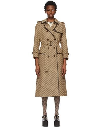 Gucci Beige & Brown GG Supreme Trench Coat - Natural