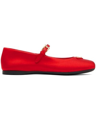 Prada Satin Ballerina Flats - Red