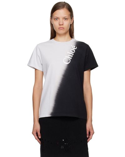 Chloé T-shirt dégradé noir et gris - Blanc