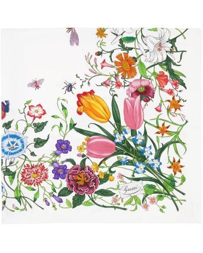 Gucci Flora Print Silk Carré - Multicolor