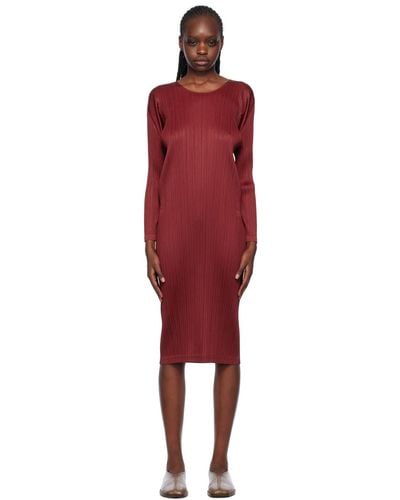 Pleats Please Issey Miyake Red Monthly Colours November Midi Dress