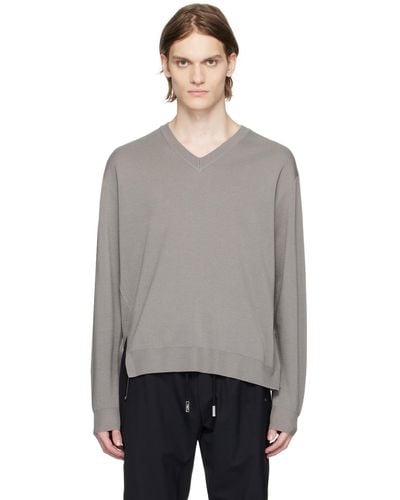 WOOYOUNGMI Grey V-neck Sweater - Black