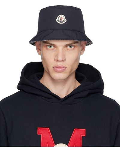 Moncler Navy Patch Reversible Bucket Hat - Blue