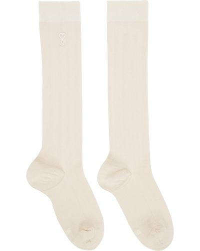 Ami Paris Off-white Silk Socks