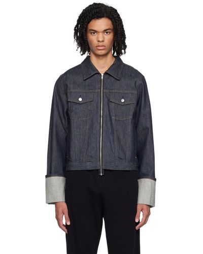 Helmut Lang Blouson indigo en denim à poignets roulés - Noir