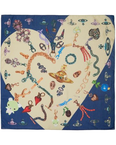 Vivienne Westwood Foulard 'heart of jewels' bleu