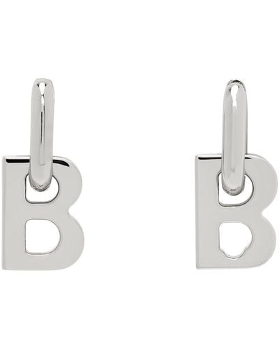 Balenciaga Silver B Chain Xs Earrings - White