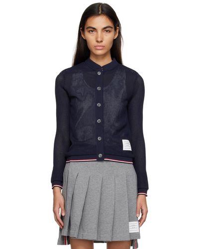 Thom Browne Thom e cardigan tipping bleu marine