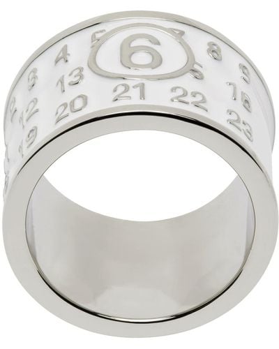 MM6 by Maison Martin Margiela Silver & White Wide Logo Ring - Metallic