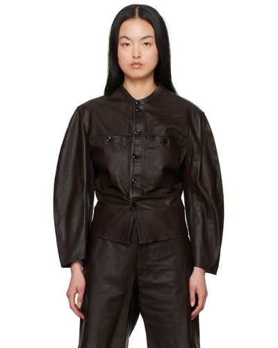Lemaire Curved Sleeve Leather Jacket - Black