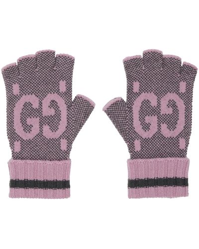 Gucci 【公式】 (グッチ)GG カシミア フィンガーレスグローブグレー&ピンクピンク