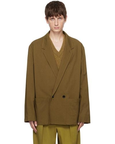 Lemaire Brown Double-breasted Blazer - Green