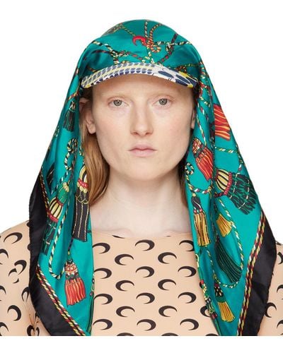 Marine Serre Regenerated Silk Scarves Veiled Cap - Blue