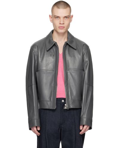 WOOYOUNGMI Grey Cropped Leather Jacket - Black