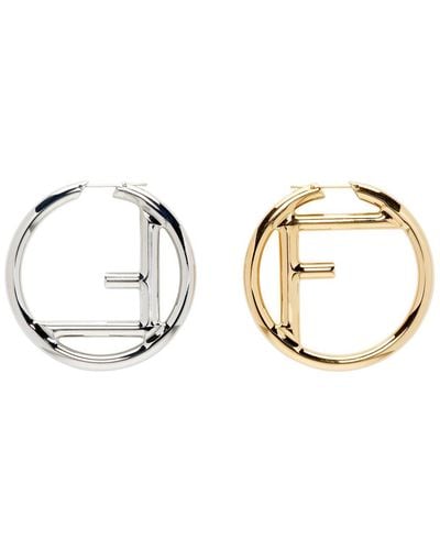 Fendi Gold And Silver Large F Is Hoop Earrings - Metallic