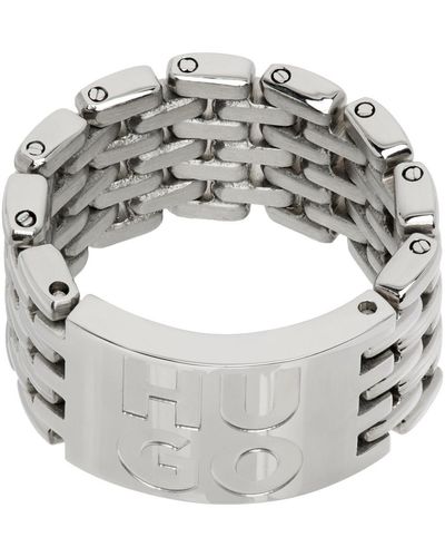 HUGO Silver E-watch Ring - Gray