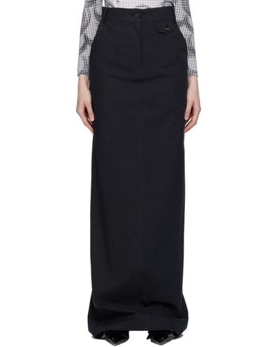 Pushbutton Embroidered Maxi Skirt - Black