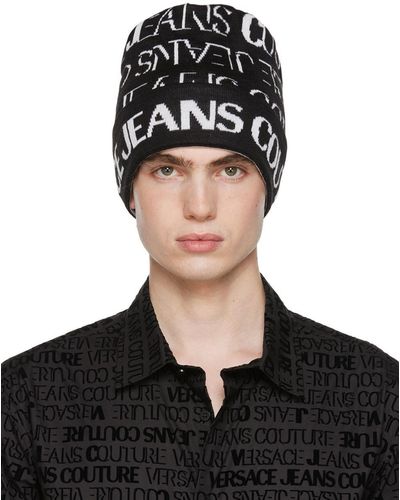 Versace Jeans Couture Bonnet noir et blanc en tricot