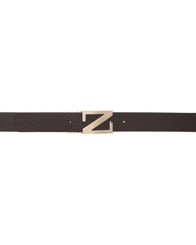 Zegna Brown Leather Reversible Belt - Black