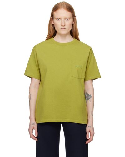 Bode T-shirt vert à logo brodé - Jaune